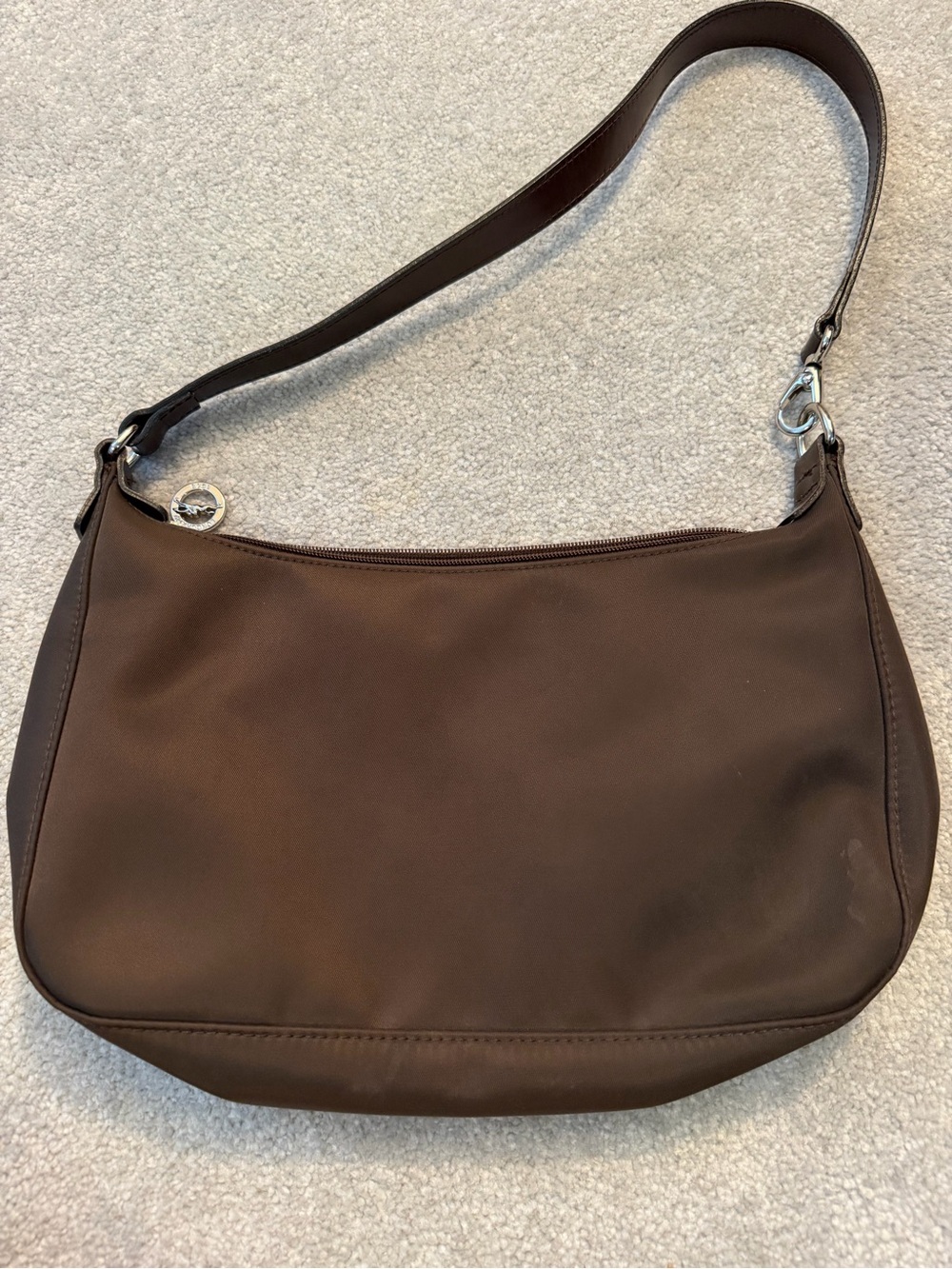 Longchamp Brown Nylon Shoulder Bag with Leather Trim - Picture 2 of 5